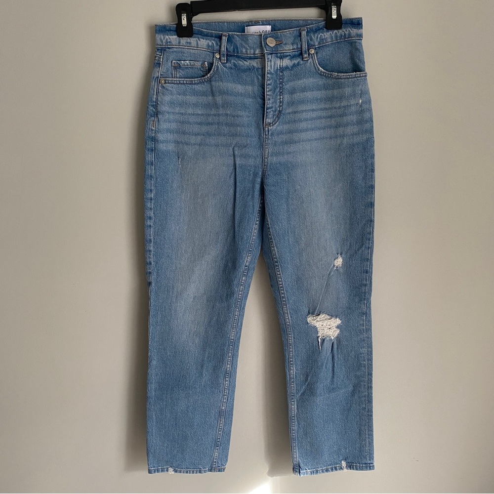 Loft High Waist Straight Crop Light Wash Distressed Jeans Size 4 27